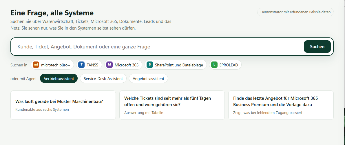 Unternehmenssuche mit Antwort und Quellenangabe