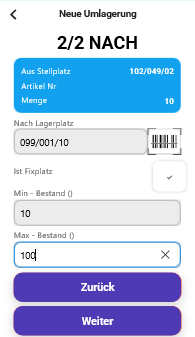 Umlagerung – Ziel bestätigen